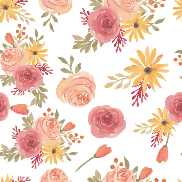 Watercolor Rose Flower Floral Seamless Pattern — стоковый вектор