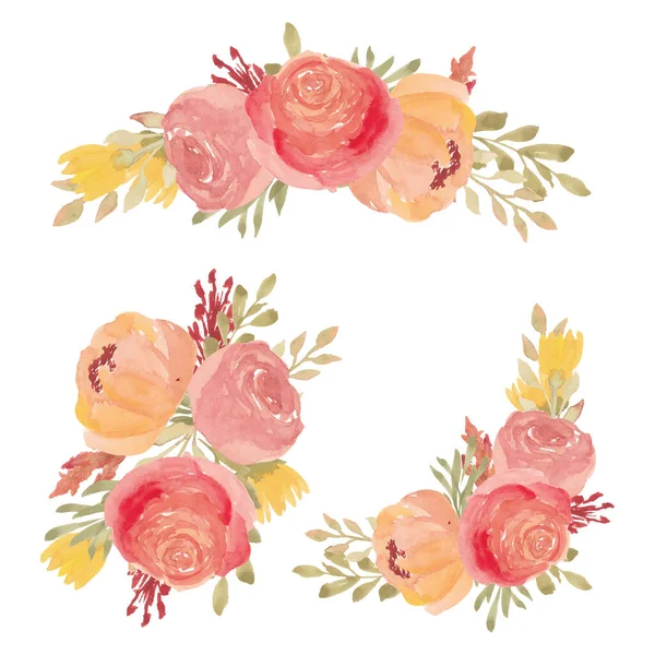Watercolor Rose Flower Arrangement Set — Stock Vector