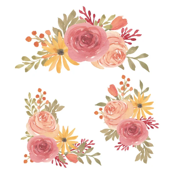 Beautiful Watercolor Rose Floral Arrangement — Stock Vector