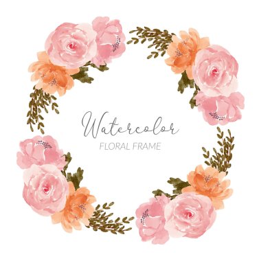 Watercolor rose peony flower bouquet frame wreath vector