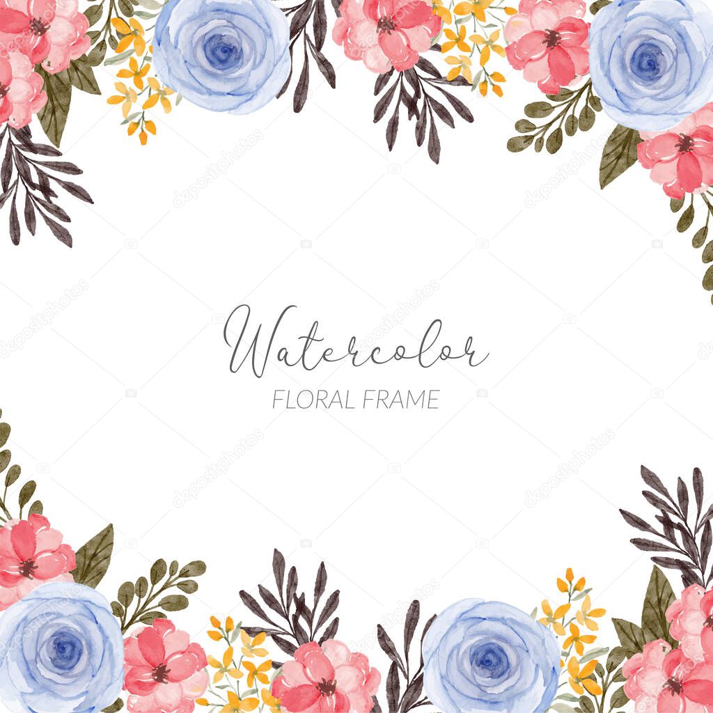 watercolor rose floral arrangement frame border