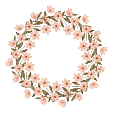 Kiraz çiçeği çiçekli çelenk suluboya