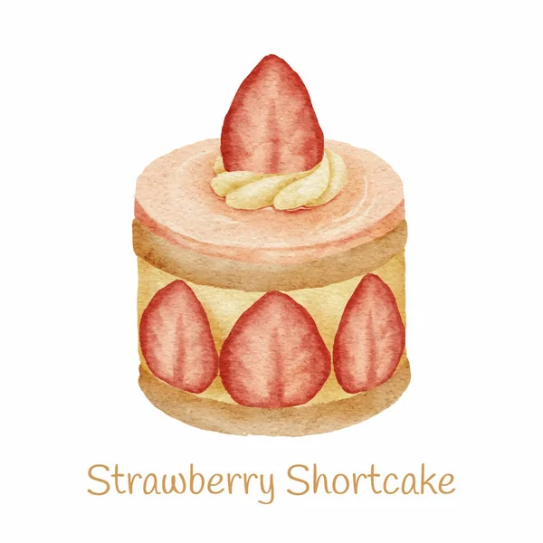 Watercolor Sweet Dessert Strawberry Shortcake Illustration — Stock Vector