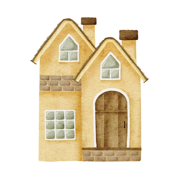 Watercolor Cute House Home Cartoon Illustration — Stock Vector