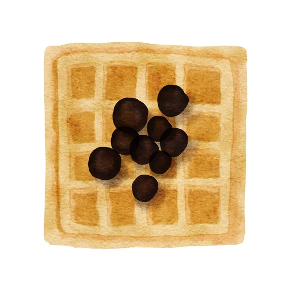 Suluboya Yaban Mersinli Waffle Tatlısı Çizimi — Stok Vektör