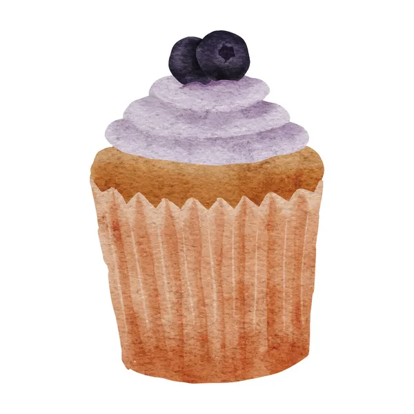 Aquarell Blaubeer Cupcake Dessert Illustration — Stockvektor