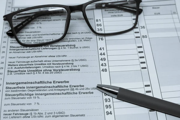 Pair Glasses Ballpoint Pen Lie Tax Return Royalty Free Stock Photos