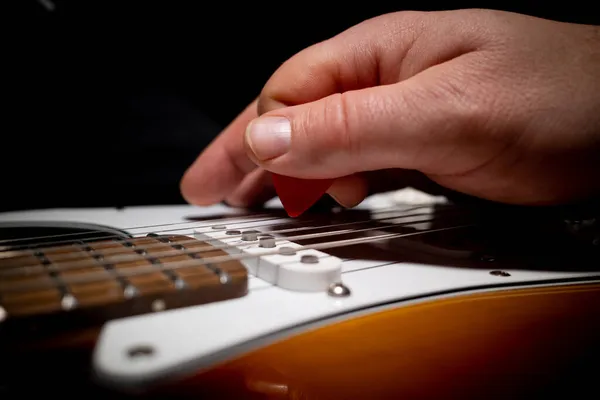 Electric Guitar Played Red Pick — Stock Photo, Image