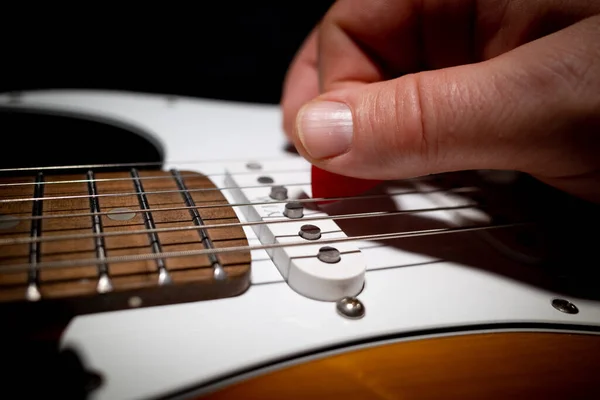 Electric Guitar Played Red Pick — Stock Photo, Image