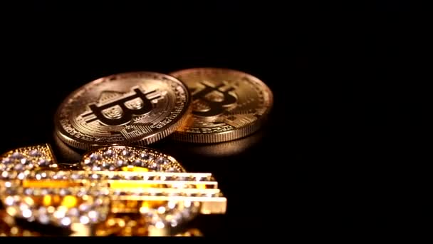 Two Bitcoin Coins Next Diamond Set Dollar Chain Pendant — Wideo stockowe