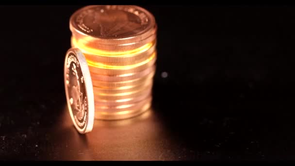 Krugerrand Gold Coin Stands Next Stack Other Gold Coins — Stock Video