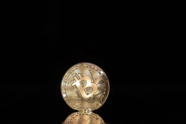 Bitcoin Coin Stands Rain — Fotografia de Stock