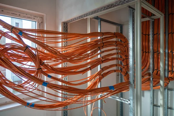Many Orange Network Cables Laid New Operating Theater Building — Fotografia de Stock