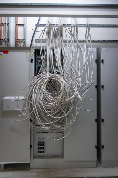 Many Grey Power Cables Laid New Operating Theater Building — Stockfoto