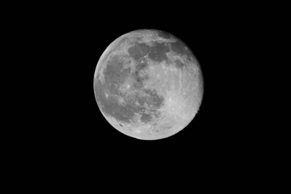 Primo Piano Della Luna Piena Con Suoi Crateri Lunari — Foto Stock