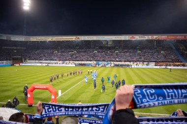 Hansa Rostock 'un Rostock futbol stadyumunda St. Pauli' ye karşı oynadığı maç.