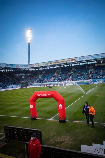 stock image in the football stadium of FC Hansa Rostock a few minutes before kickoff.