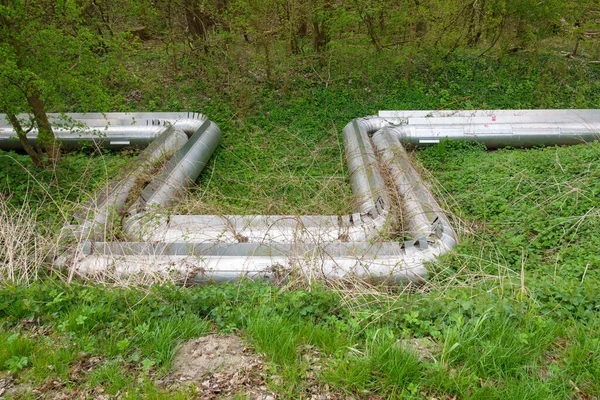 District Heating Pipelines Supply Residential Area Heat — Fotografia de Stock