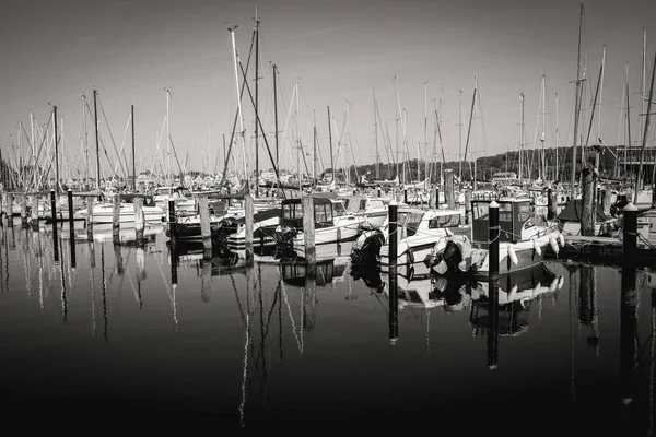 Many Boat Lying Harbor Luebeck Travemuende — стоковое фото