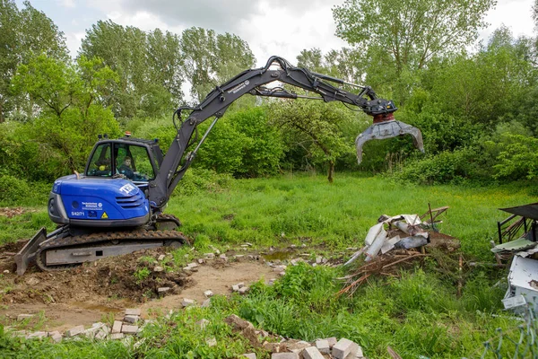 Com Uma Escavadora Organização Alívio Técnico Thw Escombros Sítio Construção — Fotografia de Stock