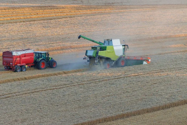 on a field grain is harvested with a combine harvester