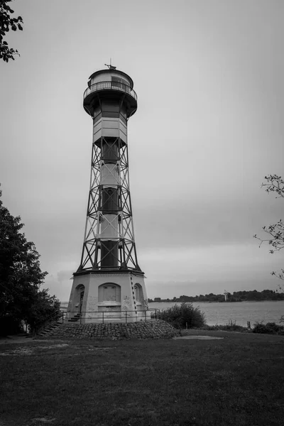 Lighthouse Elbe Hamburg Black Und White — Stock Photo, Image