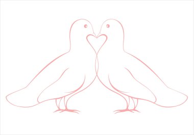 Pair of love doves vector illustration, valentine or wedding card design clipart