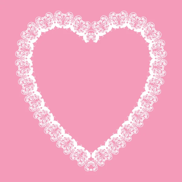 White lace-like heart shape frame, valentine or wedding card design — Stock Vector