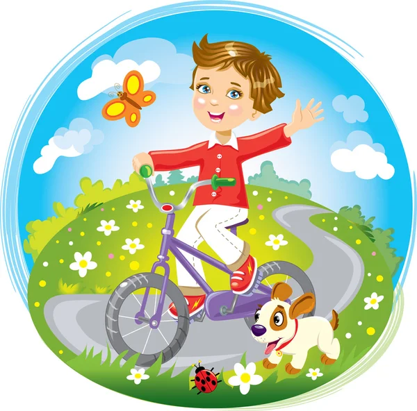 Niño en bicicleta — Vector de stock