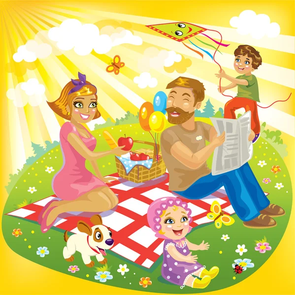 Familia feliz en un picnic — Vector de stock