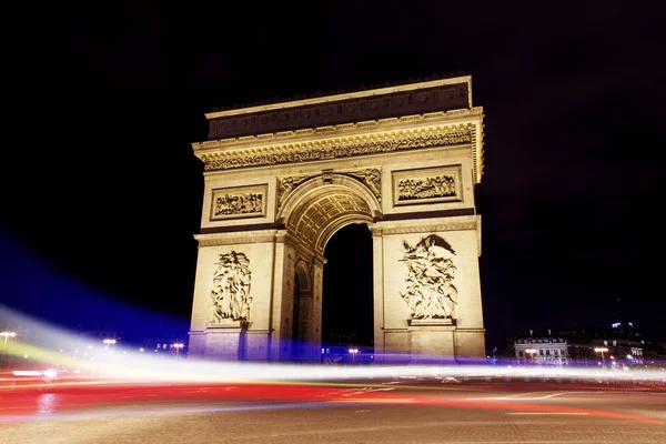 Paris Triumfbågen på natten Frankrike flagga — Stockfoto