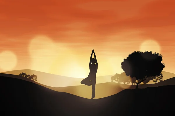 Entspannung mit Yoga bei Sonnenuntergang — Stockfoto