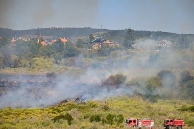 Bir itfaiye ve helikopter 2022 yazında Portekiz 'de bir orman yangınını söndürdü.