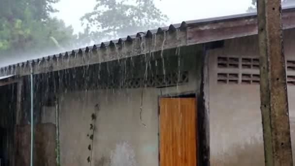 激しい嵐の中の田舎の家で雨が降っています。 — ストック動画