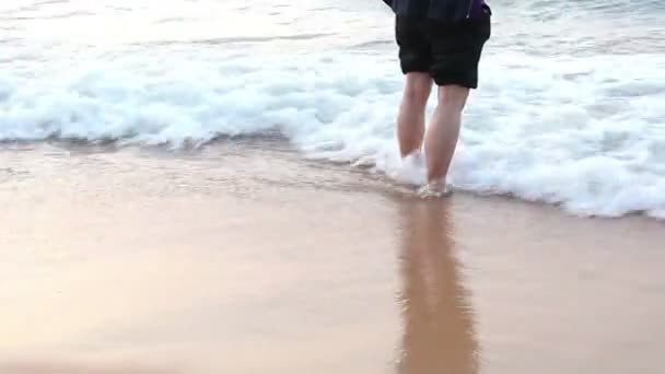 Прогулка в одиночестве по пляжу — стоковое видео