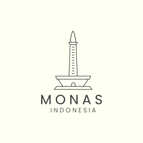 Monas Indonesia Minimalist Line Art Logo Icon Template Vector Design — Stock Vector