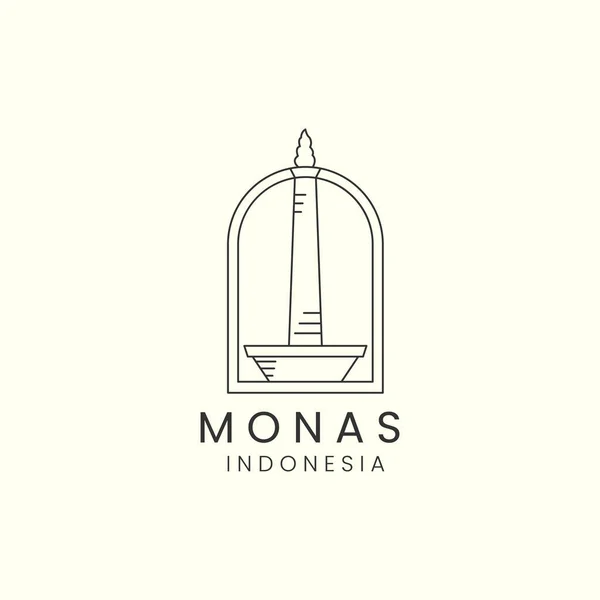 Monas Indonesia Minimalista Línea Arte Logotipo Emblema Icono Plantilla Vector — Vector de stock