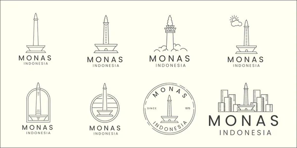 Monas Minimalista Línea Arte Logo Conjunto Icono Plantilla Vector Diseño — Vector de stock