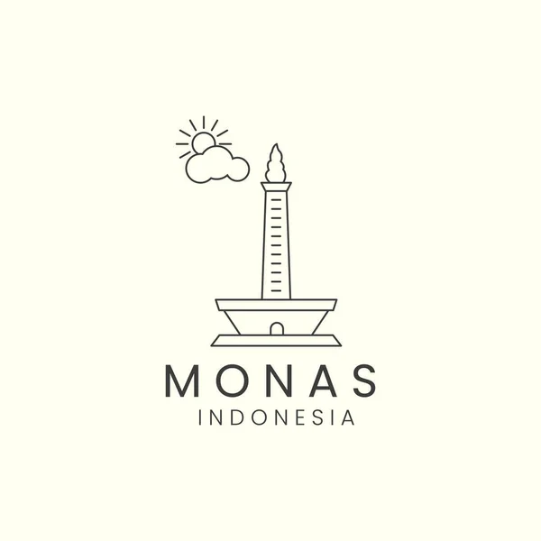 Monas Indonesia Sol Línea Simple Arte Logotipo Icono Plantilla Vector — Vector de stock