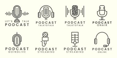Podcast mic line art minimalist logo simgesi şablonu illüstrasyon vektör tasarımı