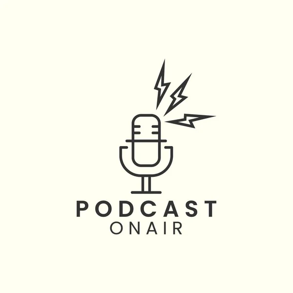 Mikrofon Podcast Canlı Minimalist Çizgi Sanat Logosu Şablonu Illüstrasyon Vektör — Stok Vektör