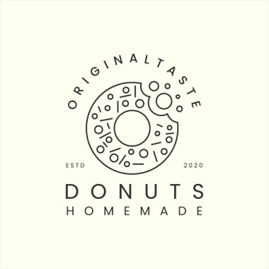 Çizgi sanat tarzı logo simgesi şablon tasarım vektörü illüstrasyonlu donut veya pasta