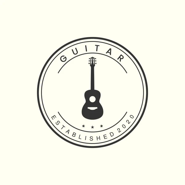 Гітара Вінтажним Значком Стилю Логотипу Дизайну Шаблону Акустична Мелодія Струна — стоковий вектор