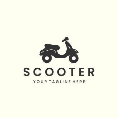 Scooter tarafı klasik tarz logo şablon tasarımı ile karşı karşıya. motosiklet, Skootamota, otomatik, vektör illüstrasyonu