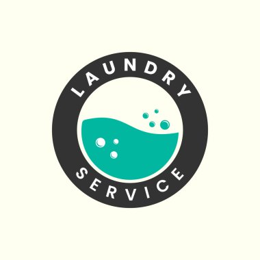 Çamaşır vintage ve amblem logo şablonu tasarımı. sabun, çamaşır ipi, su, kabarcık, vektör illüstrasyonu