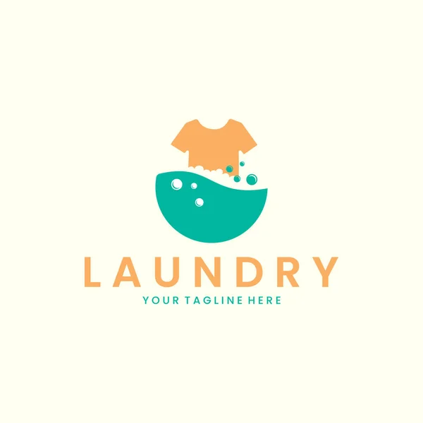 Laundry Shirt Flat Color Logo Icon Template Design Soap Clothesline — Vector de stock