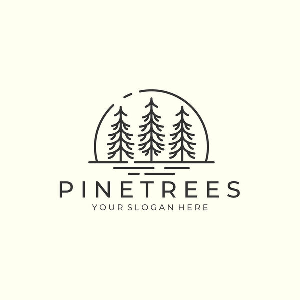 pine tree with line and emblem style logo icon template design.australian, austrian, plant vector illustration
