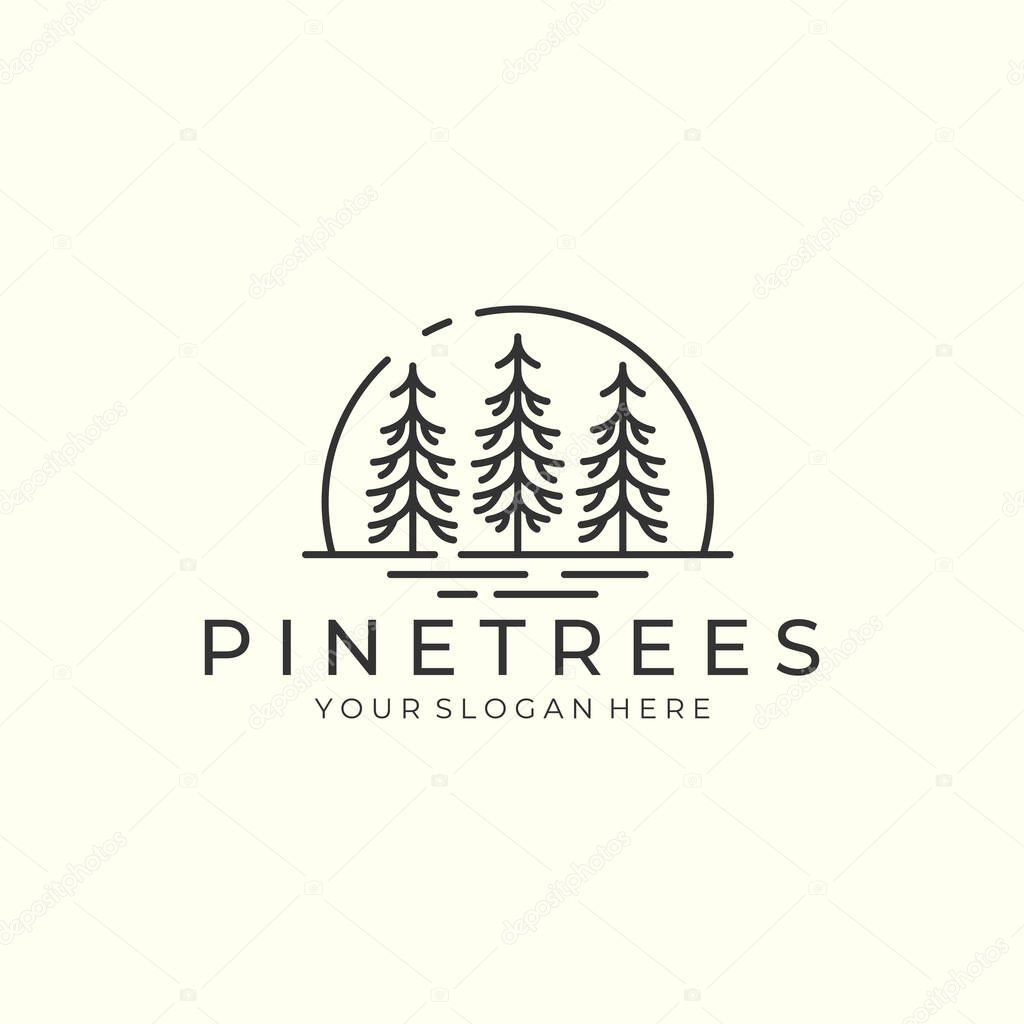 Pine tree with line and emblem style logo icon template design.australian, austrian, plant vector illustration