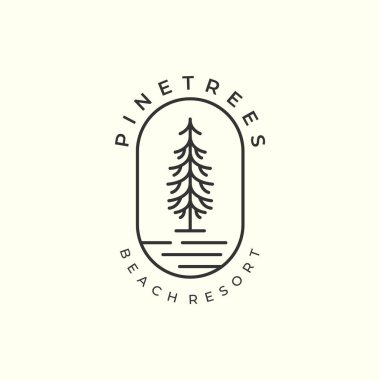 pine tree with line and emblem style logo icon template design. penderosa vector illustration