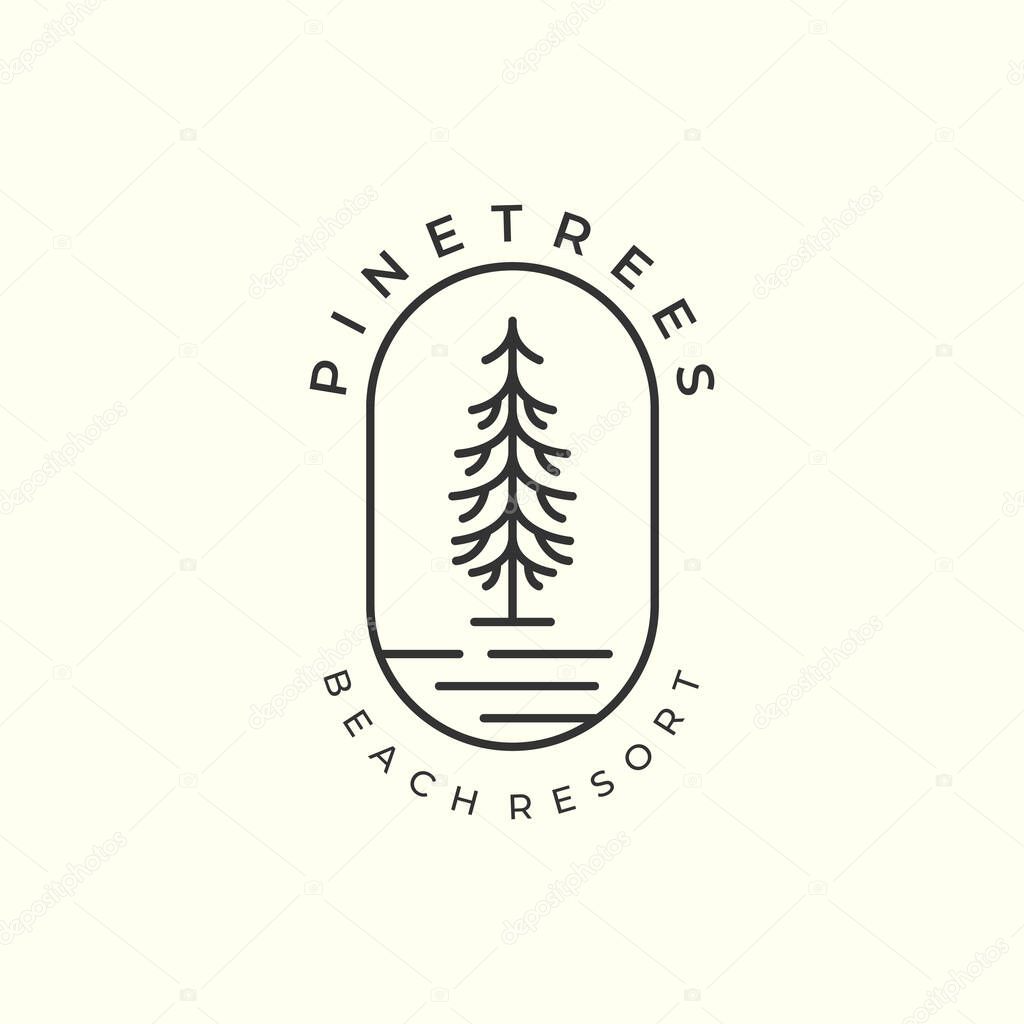 Pine tree with line and emblem style logo icon template design. penderosa vector illustration